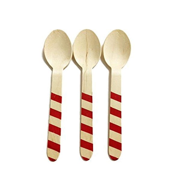 Perfect Stix Striped Spoons 158 36 - Red Printed Wooden Spoons with Red Stripes Pattern, 6" (Pack of 36)