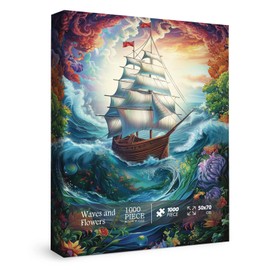 Colorful Ocean Sailboat Puzzles for Adults 1000 Pieces Art, Beautiful Flower Sea Jigsaw Puzzles, Pretty Floral Scenic Fantasy Puzzle