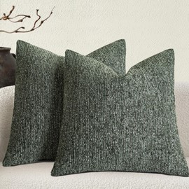 HXTOOG Olive Green Couch Decorative Throw Pillow Covers 18 x 18 in Set of 2 - Fabric Textured Neutral Boho Farmhouse Style Luxury Soft Cushion Case Square Pillowcase for Sofa, Bedroom, Living Room