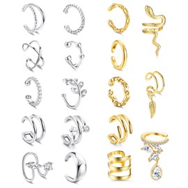 HAIAISO 18 Pcs Adjustable Ear cuffs Non Piercing Ear Cuff Earrings for Women Fake Clip On Cartilage Earrings Helix Wrap ear cuff Set