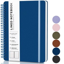 Lined Spiral Journal Notebook, A5 Hardcover Leather Notebook for Work, 5.7''×8.2'', 100GSM Thick Paper Spiral Bound Journaling Notebooks for Women & Men Office School Note Taking Business, Blue