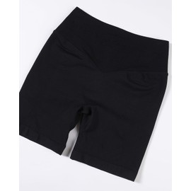 AUROLA Impresionante colección de pantalones cortos de entrenamiento para mujer, cintura alta, costura en forma de V, gimnasio, logotipo en relieve, pantalones cortos de fitness, Negro -, Large