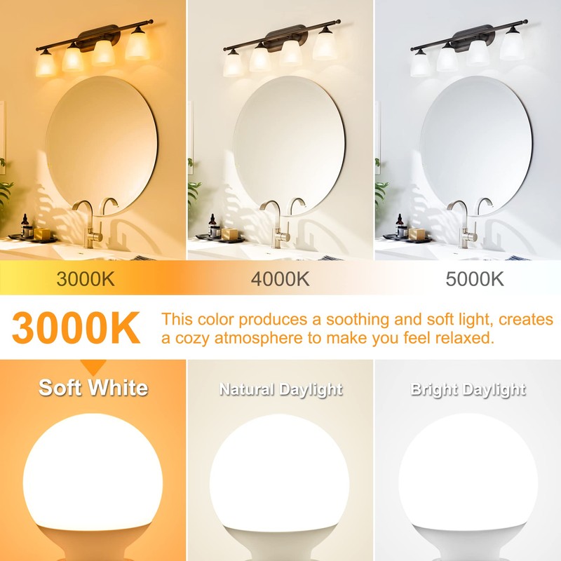 Dekang 8 Pack E26 Base Bathroom Light Bulbs 3000K Soft