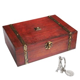 SICOHOME Treasure Chest - 9" x 6.3" x 3" Wooden Pirate Treasure Box with Hinged Lids, Rustic Vintage Decorative Keepsake and Jewelry Box, Trinket Storage Chest Box, Gifts and Home Decoration