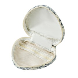 HHQQWZ Heart Shaped Floral Cotton Cosmetic Bag Makeup Bag for Women, Travel Quilted Zipper Make Up Case with Handle, Flowers Toiletry Organizer Makeup Cosmetic Travel Cloth Pouch (Navy Blue Flower)