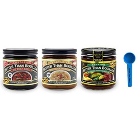 Better Than Bouillon Variety Pack- No Beef Base, No Chicken Base, & Vegetable Base 8oz (3 Pack; 1 each) Bundle with PrimeTime Direct Teaspoon Scoop with BTB Authenticity Seal