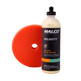 Malco Velocity One-Step Polish and Wax with Buffing Pad - One Step Automotive Paint Restoration/Clear Coat Scratch and Swirl Remover/Re-Shine and Protect Old, Aged Paint to Look New / 16oz (265016)