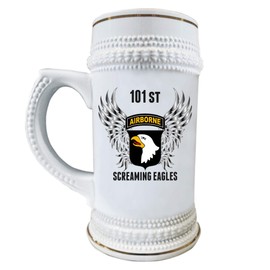 TickledPink Designs Army 101st Airborne Screaming Eagles Beer Mug Stein Military Stines Christmas Birthday Fathers Veterans Day Gift Dad Him Men Ceramic White Gold Trim 22 Oz.