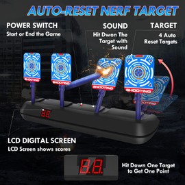 Lehoo Castle Nerf Target, Electronic Digital Target with Kids Tactical Vest for Nerf Guns, Auto-Reset Shooting Targets Include 60 Bullets & Wrist Band, Toys for Boys Girls