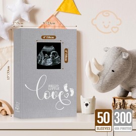 Lanpn Baby Photo Album 4x6 300 Pockets, Linen Hardcover Newborn Bebe Memory Book Photobook Holds 300 Horizontal Pictures, Slip-in Picture Album Keepsake Gifts for Boy Girl Baby Shower Grey