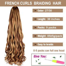 COOKOO 18 Inch French Curl Braiding Hair 9 Packs Loose Wave Spiral Curly Crochet Hair for Black Women Spanish Curls Braids Pre Stretched Braiding Hair with Curly Wave Ends 2730#