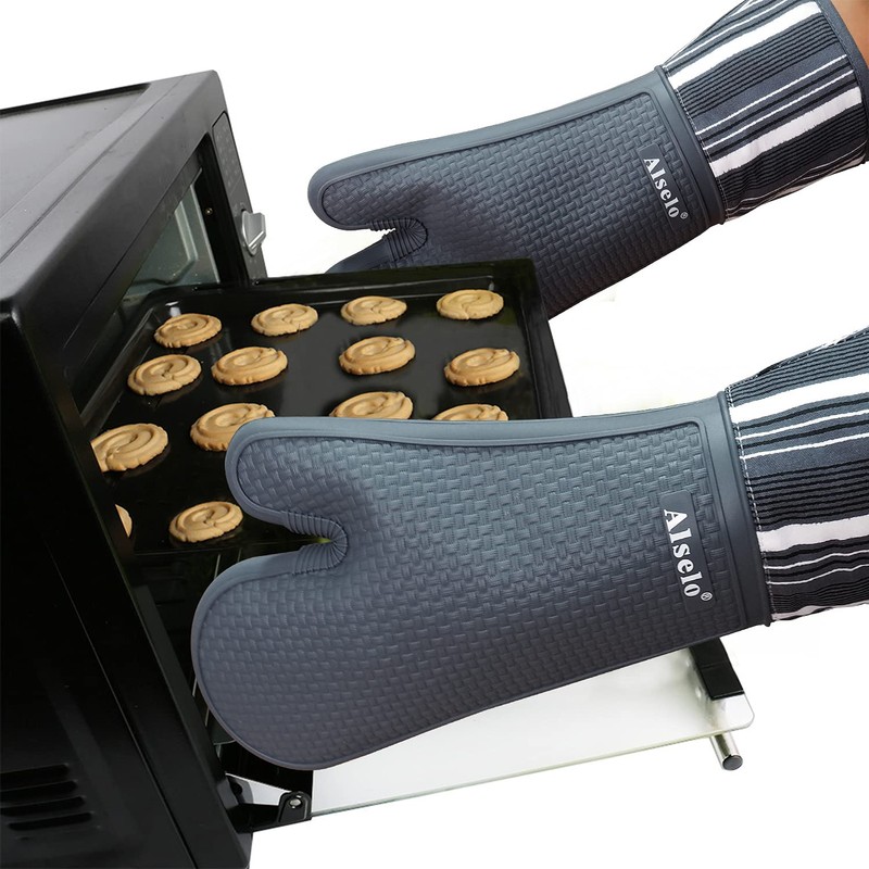 Alselo Silicone Oven Mitts Heat Resistant 550 Degree Extra Long