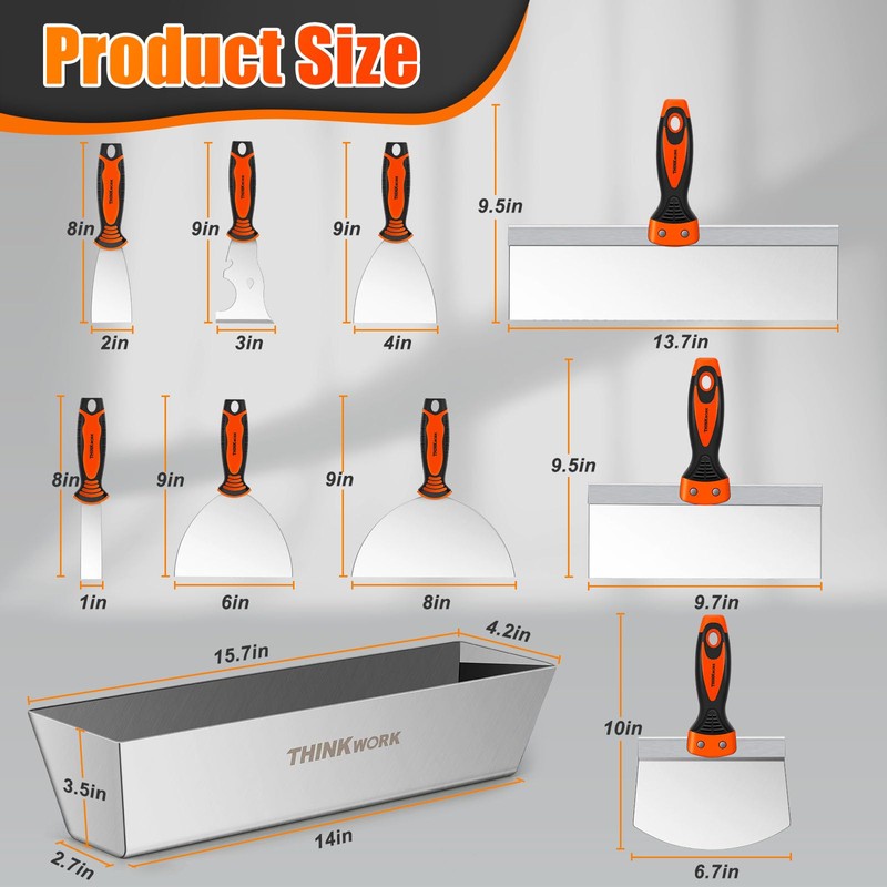 THINKWORK Drywall Knife Set, 10Pcs Drywall Tools Include Stainless Steel
