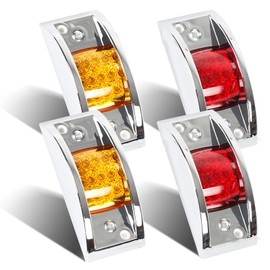 LiLoom 4 Pcs Trailer Side Marker Light, Chrome Armored 12 LED Rectangle Trailer Clearance Light for Truck, Trailers, Golf Cart (2 Amber + 2 Red)