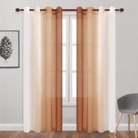 DWCN Fall Faux Linen Ombre Sheer Curtains - 84 inches Long Gradient Semi Voile Curtains for Bedroom and Living Room, Set of 2 Grommet Top Window Curtain Panels, 52 x 84 Inches Long, Burnt Ochre