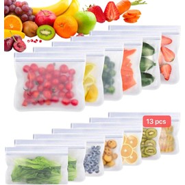 13 PCS Bolsas Reutilizables para Alimentos,RUISTLI Bolsas Reutilizables con Cremallera,Sin BPA,para Sándwich,Aperitivos,Carne,Verduras,Frutas,etc