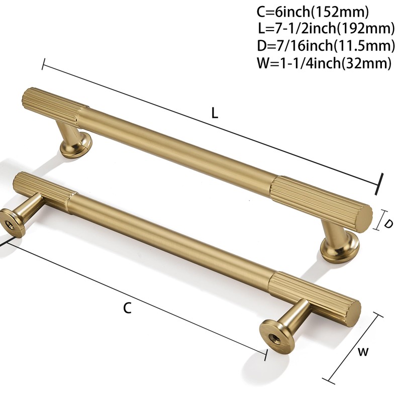 ZAUYX 2-Pack 6 Inch Hole Center Brushed Brass Cabinet Pulls