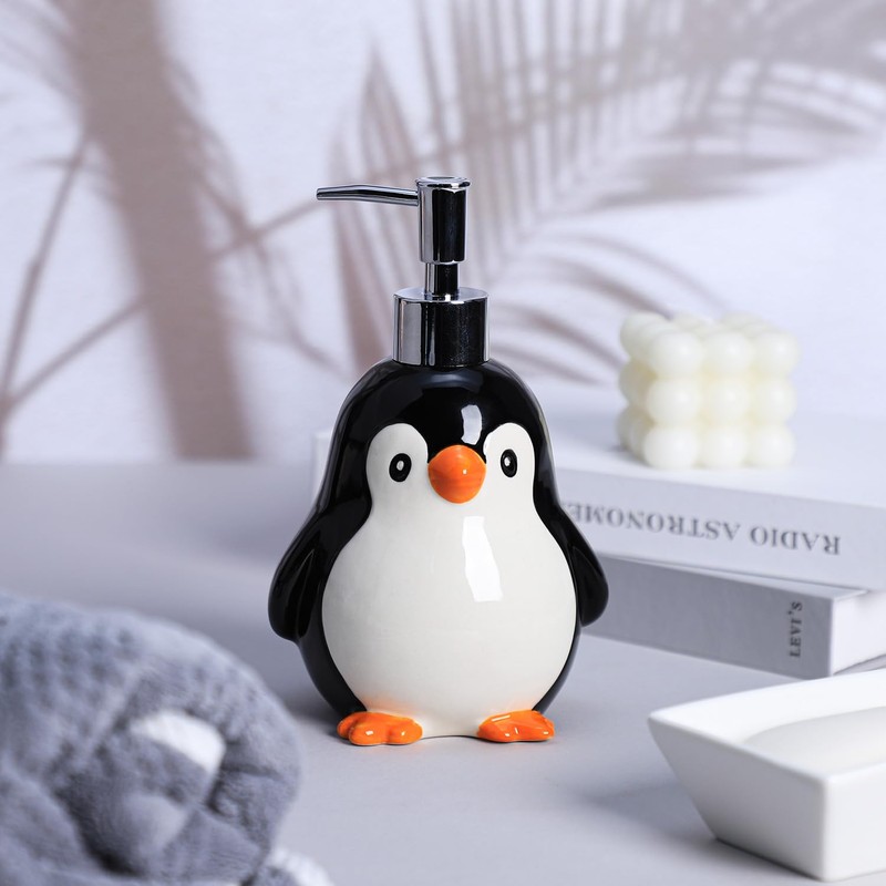 Colias Wing Ceramic Penguin Shape Soap Dispenser with Plastic Pump,