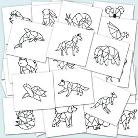 Minimalist Origami Animal Temporary Tattoos Deluxe Set of 32 Designs