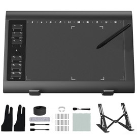 Graphic Drawing Tablet, Digital Sketch,Design for PC and Computer/Pad-12 Hot Keys, Compatible Windows/MAC/Android,The Adjustable Ergonomic Stand,16384 Upgrade Levels Battery-Free Pen,ienRon 10x6.25