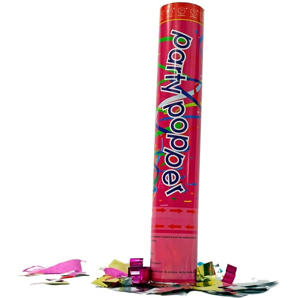 (3 Pack) Large (12 Inch) Confetti Cannons Air Compressed Party Poppers Indoor and Outdoor Safe Perfect For Any Party New Years Eve or Wedding Celebrations Shoot Streamers 10 ft