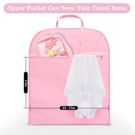 Limoomil 60 Inch Heavy Duty Tear Resistance Wedding Dress Bag for Wedding Travel, Waterproof Dress Cover for Closet Wardrobe. Garment Bag for Gowns, Tuxedos, Dress, Long Coats. Pink, 60 Inch.
