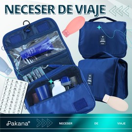 Pakana® Reise-Kulturbeutel mit wiederverwendbaren Geschenkflaschen, Kulturbeutel für Damen und Herren, Kosmetiktasche zum Aufhängen, Einfarbig - Blau, Cerrado: 21 * 24 * 9 - Abierto: 42 * 24 * 9,