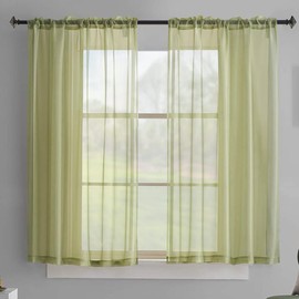 TOAVA DECO Green Sheer Curtains 2 Panels for Windows Kitchen Bedroom Living Room 45 Inch Length Light Filtering Translucent Voile Sage Green Curtains 45 Inches Long Soft