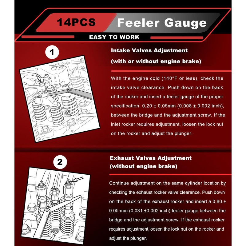 Camoo 14 PCS Feeler Gauge Jake Brake Tools Set 88880052