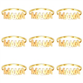 9PCS Mama Napkin Rings Enamel Rhinestone Heart Mom Napkin Holder Rings Mother’s Day Birthday Banquet Table Decor (Gold Mama)