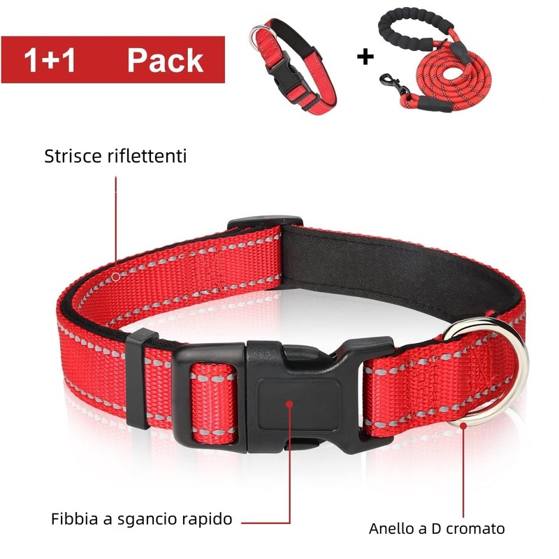 KOMUNJ Reflective Dog Collar and Leash Set Adjustable Collar Durable