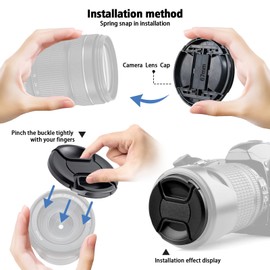2 x 46 mm lens cap removal + 2 x lens cleaning cloths, compatible with all 46 mm brands with camera lenses.