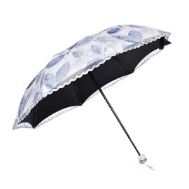YUEHUA Folding Travel Umbrella,Sun Umbrella Ladies Parasol Ladies Embroidered Lace Double-Deck Anti-UV Parasol Umbrella Sun/Rain/Snow Folding Umbrella (Blue)