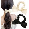 Herbeluemily HM-0133-R02-BKOWH Ribbon Scrunchie, Hair Accessory, Black, Off-White, Set of
