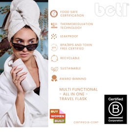 One Green Bottle - Brew Flask Edelstahl Wiederverwendbarer Isolierter Getränkebecher, Auslaufsichere Metallflasche, Multifunktional mit Klappverschluss, Griff und Träger, 400 ml Pilz