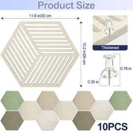 10PCS Hexagon Cork Board Tiles, Self-Adhesive Felt Bulletin for Walls Decor