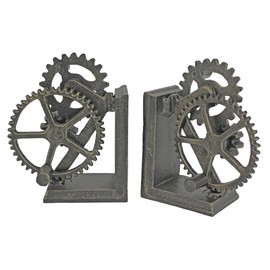 Design Toscano Industrial Gear Steampunk Decor Bookends, 15 Inch, Set of Two, Multicolored