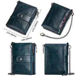 Womens Purse Wallet RFID Blocking Real Leather Ladies Purses with Chain Multi Compartment Purses for Women with Double Zip, Small Bifold Ladies Wallets with Coin Pocket 16 Card Holder (Blue)