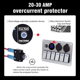 Xhtechnology Marine Boat Rocker Switch Panel,Waterproof 6 Gang Toggle Switch Panel with Dual USB and Voltmeter Panel for RVs, Cars, Boats, Trucks,Trailers - 12-24V (Silver, 6 Gang)