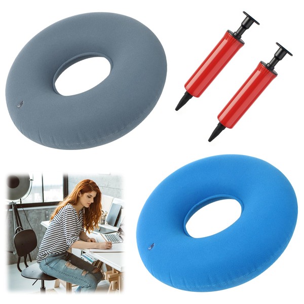 YAKLEE Hemorrhoid Seat Cushion, Pack of 2, 90 kg Load Capacity, Inflatable Doughnut Cushion, 30 cm Round Orthopaedic Seat Cushion, Coccyx Seat Ring with Pump for Hemorrhoids Coccyx Pain Pregnant Women