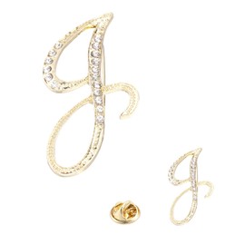 PATIKIL Rhinestone Letter Brooch Pins, 2 Sizes Initial Rhinestone Alphabet J Letter Lapel Badges Pin for Women Men Suits Dress Coat Clothes Craft, Gold Tone