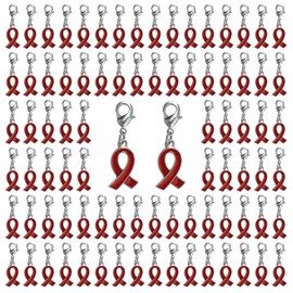 CRAFFANCY 100 Pcs Red Ribbon Pendants with Lobster Clasp, Heart Disease HIV/AIDS Awareness Drug Prevention DUI Awareness Ribbon Charms for Jewelry Making