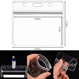 FXHDC-M 6PCS Clear Waterproof Plastic Badge Holders Dustproof Double Sided Badge for Name Tag Card ID Holders Lanyard or Clips(Horizontal Version)