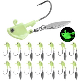 Bladed Jig Heads Swimbait Jig Head with Willow Blade 3D Eyes Fish Head Underspin Fishing Jigs Weighted Spin Head Jig Heads for Bass Trout Walleye Crappie 1/4oz 3/8oz 1/2oz