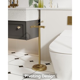 WZKALY Toilet Paper Holder Stand, Brushed Brass Toilet Paper Holder Free Standing, Post Pivoting Design & Stable Weighted Base SUS304 Stainless Steel for Bathroom(Mega Roll)