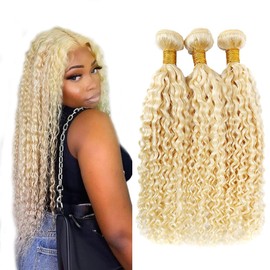 Blonde Curly Bundles Human Hair Honey Blonde Deep Wave Human Hair Bundles 24 26 28 Inch Unprocessed Deep Curly Bundles 613 Curly Wave 3 Bundles Hair Weave