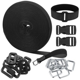 10m Adjustable Cable Straps, 2cm Wide Fastening Cable Ties, Reusable Hook and Loop Securing Straps, Cable Management Wires Cords Ties, 10 x Metal Buckle, 10 x Plastic Buckle, 4 x Plug Sockets