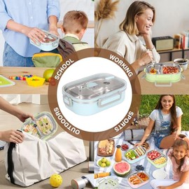 Buachois Lonchera Bento, Fiambrera de 304 Acero Inoxidable con Tapas Selladas, Recipiente de Gran Capacidad de una Sola Capa Apto para Adultos, Niños 