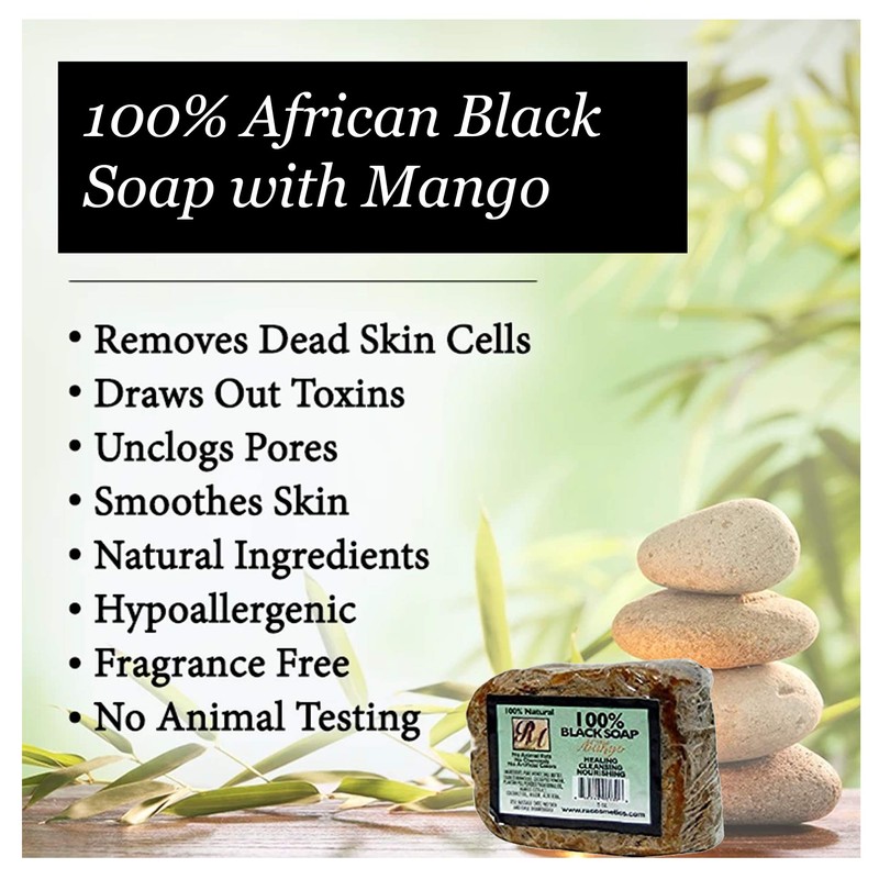 RA Cosmetics 100% Natural African Black Soap, Mango Scent, 5