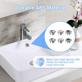 BRBASAP 6Pcs Sink Overflow Cover Caps for Bathroom Vanity ABS Plastic Trim Ring Drain Parts with Hole Bathtub Covers and Plug Top Base Insert for Bath Basin Holes Silver
